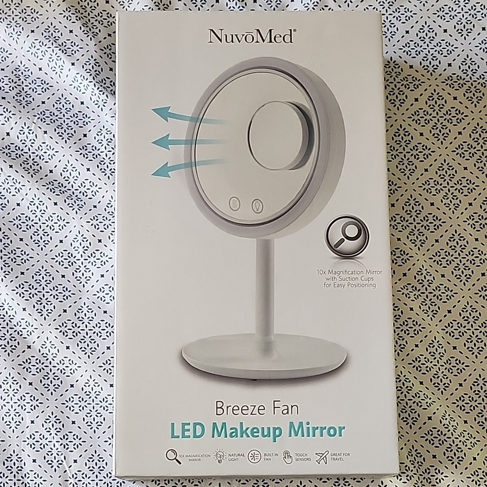 LED Makeup Mirror with Breeze Fan - White